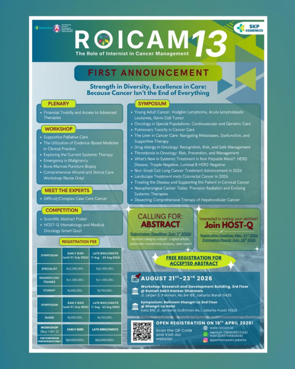 Role of Internist in Cancer Management (ROICAM 13) 2026. “Strength in Diversity, Excellence in Care: Because Cancer Isn’t the End of Everything” 1